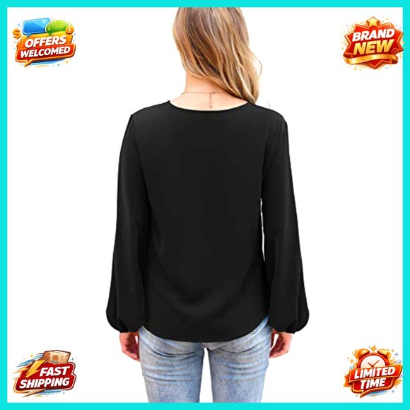 Floral Chiffon Blouse Lantern Sleeve Tie Front Loose Fit V Neck Elegant Top - Picture 3 of 7